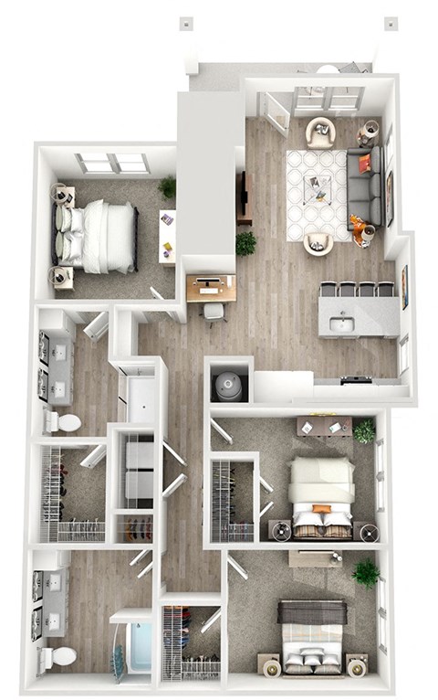 Floor plan for 3 beds, 2 baths, 1354 sqft